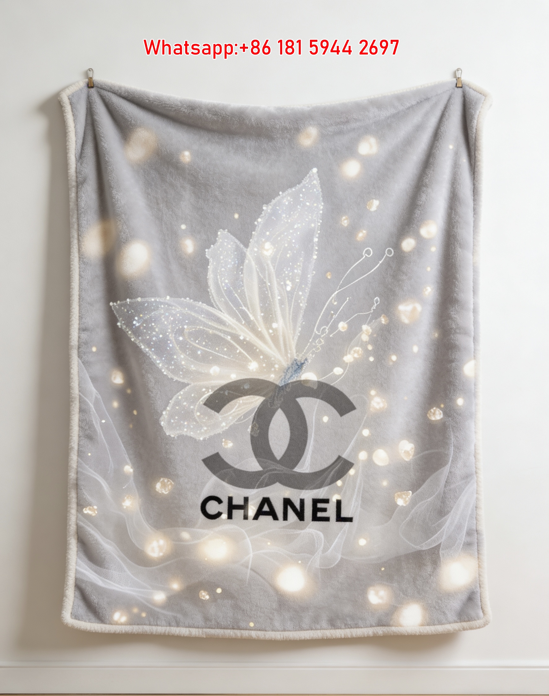 Chanel Flannel Throw Blanket Elegant Butterfly Art Print IMG_7332